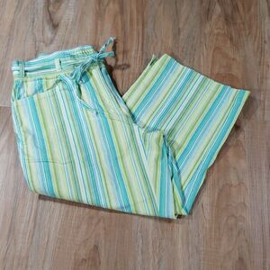 🔺️Sag Harbor Sport Turquoise & Lime Striped Capri Pants Petite 6